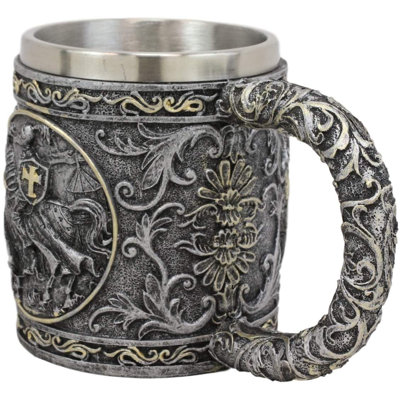 Médiéval renaissance crusader knight de la charge croisée sur une grande tasse à café cavalry cheval Marica