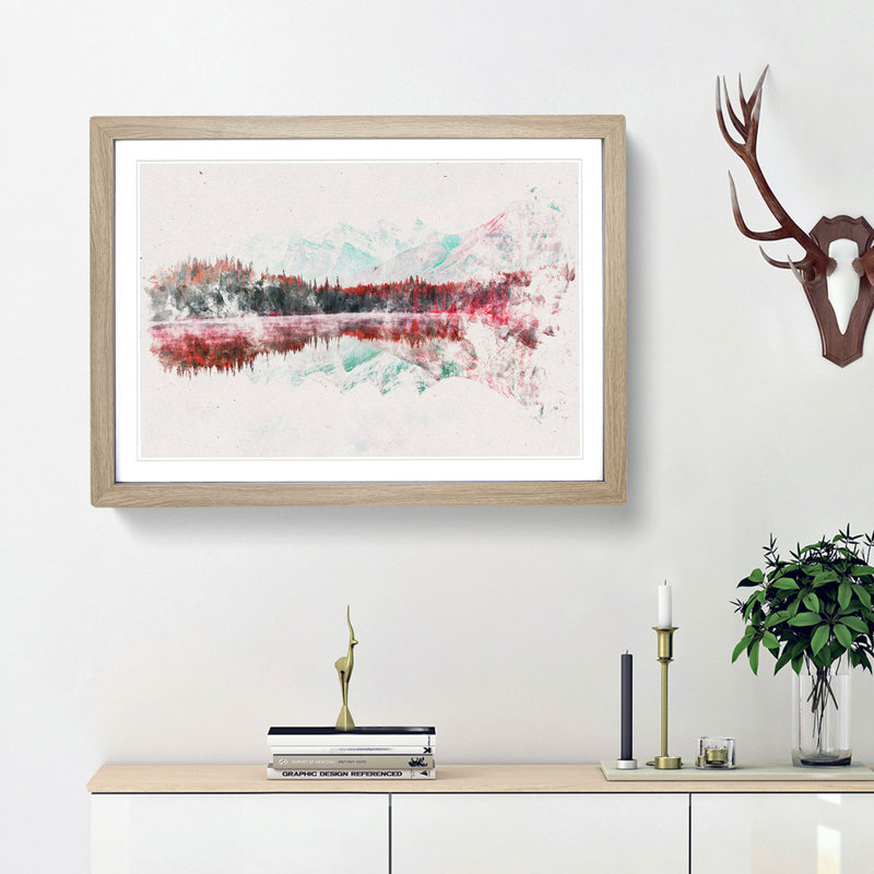 Lake Reflection - Picture Frame Painting Print, Oak Framed, 62cm H x 87cm W x 2cm D