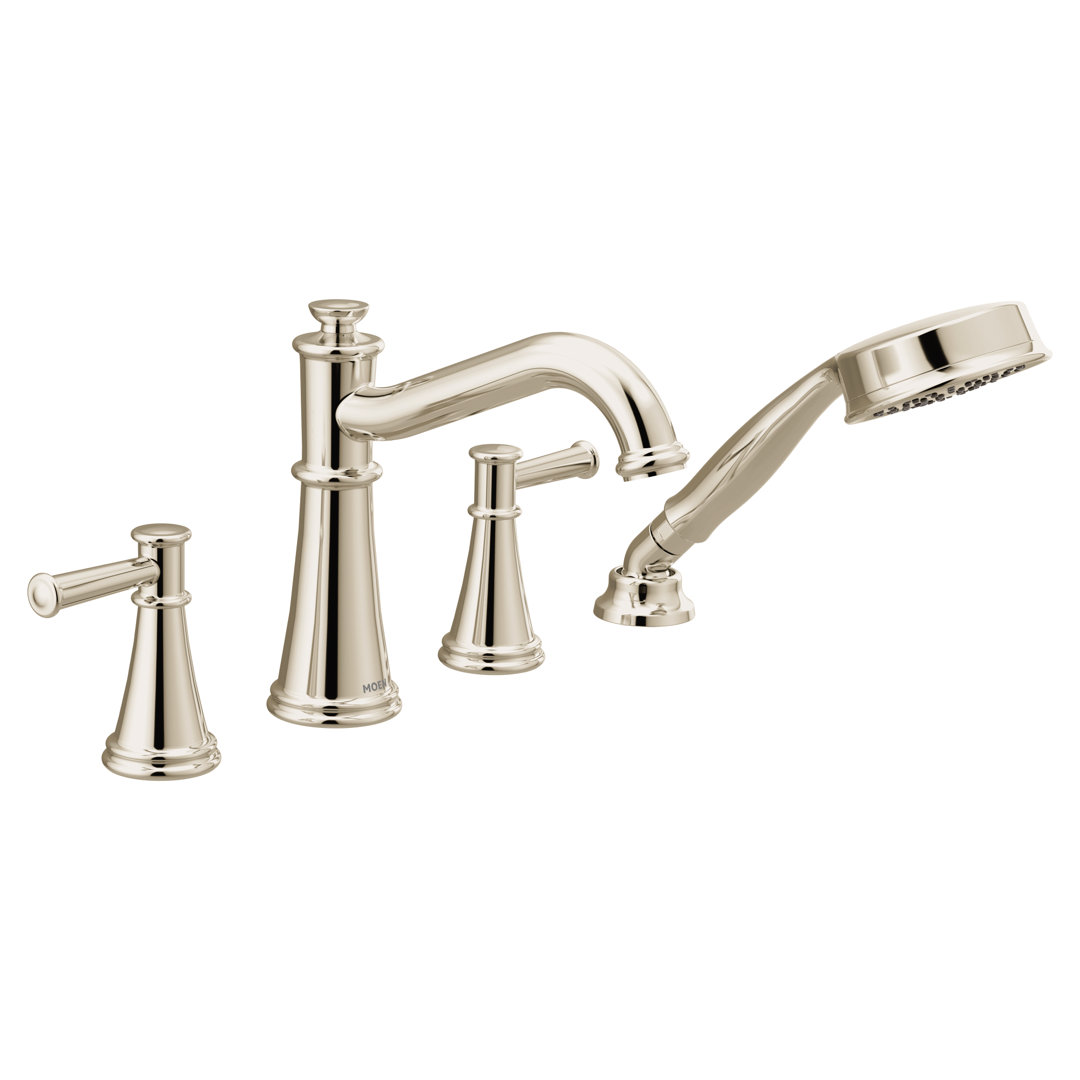 Belfield Double Handle Deck Mounted Roman Tub Faucet Trim with Handshower Moen 