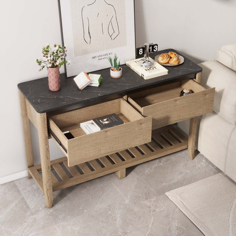 Console, table de couloir, table de vestibule avec tiroirs doubles , Noir