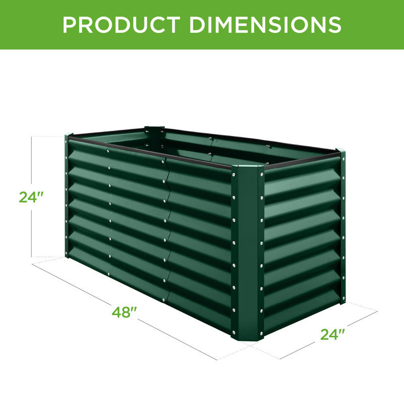  4X2x2ft Outdoor Metal Raised Garden Bed For Vegetables Flowers Herbs - Dark Green, Green, 24" H x 48" W x 24" D