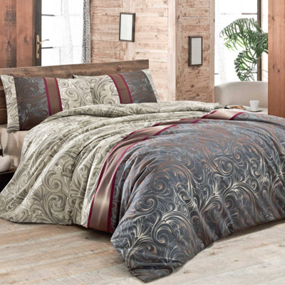 Single XL Quilt Cover Set (1 Duvet Cover & 1 Pillowcase), Cream/Black/Grey/Claret Red/White | 65% Cotton & 35% Polyester, Duvet Size: 61 x 79, 127 Thread Count, Machine Washable, Elegant Button Closure, Stylish Design