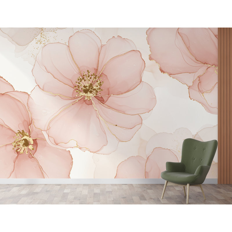Papier peint à l'aquarelle à motif floral en soie Couture, L 75 po x l 50 po, Peler et coller