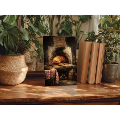 Cozy pizza au four, peinture sur toile, scène de cuisine italienne rustique, art mural chaleureux et invitant pour une salle à manger de style campagnard ou une pizza