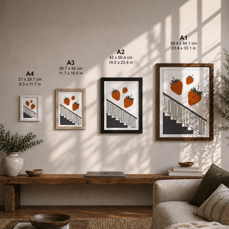 Strawberries And Stairs Geometric - Print, Unframed, A4 - 29.7 x 21.0 cm
