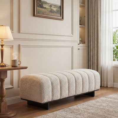 Banc en tissu avec pieds en bois d'hévéa