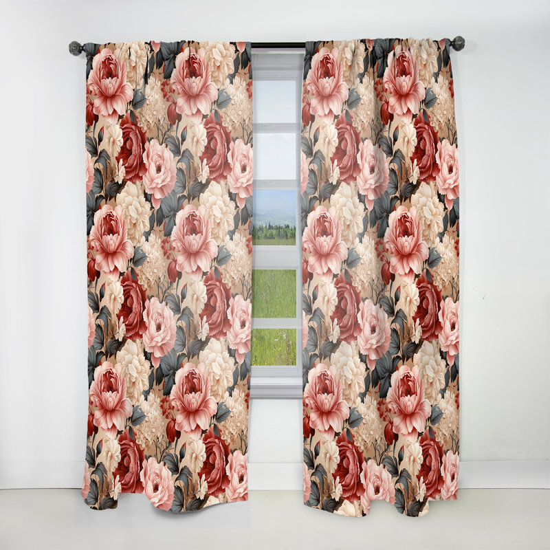 Pivoine rose intemporelle Serenity Garden - Rideau damassé - Velours obscurcissant - 1 panneau, L 52 po x L 108 po