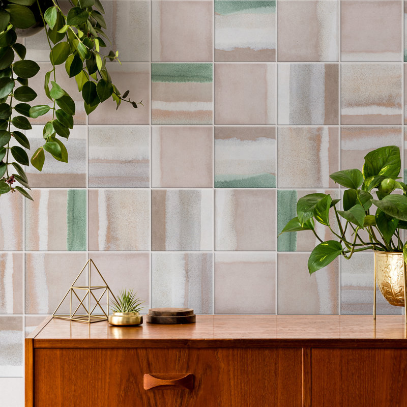 Matter Canvas 6" x 6" Porcelain Stone Look Floor and Wall Tile, Taupe/Green