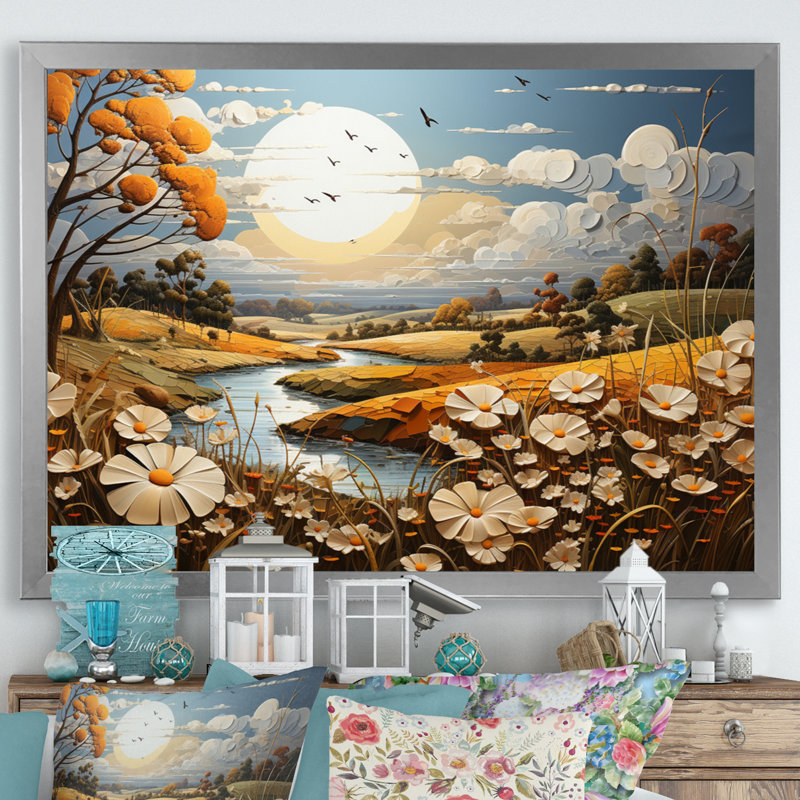 «Countryside Golden Meadows III», reproduction sur toile, H 34 po x l 44 po x P 1,5 po, Cadre photo argenté