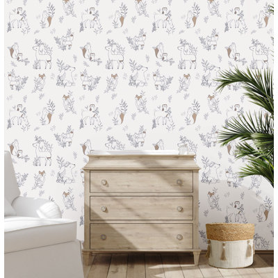 Gardenia Woodland Animal Nursery Wallpaper, Traditional Application