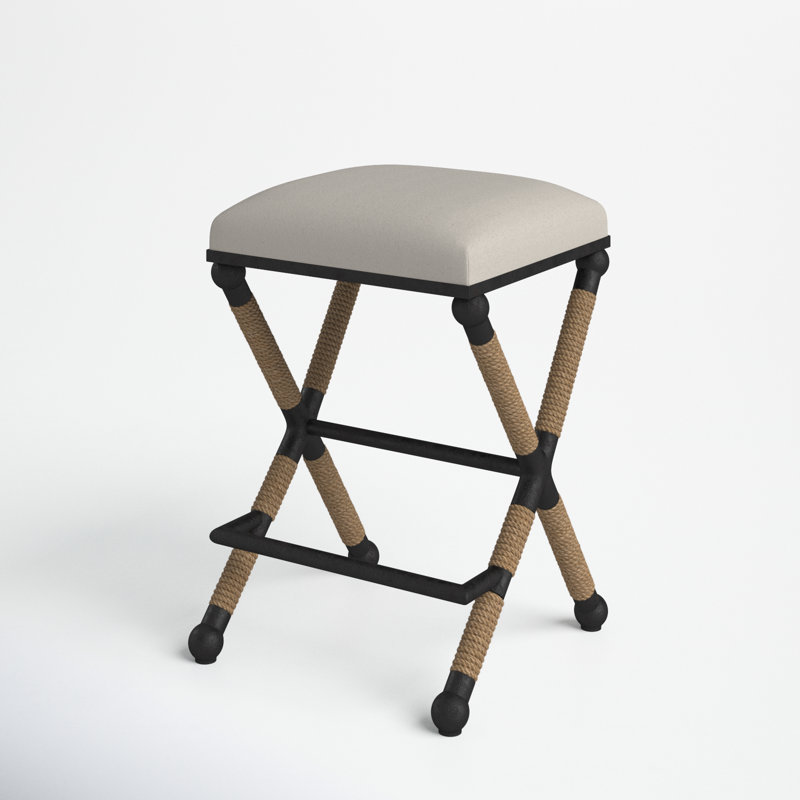 Oatmeal Upholstered Backless Iron Frame Counter Stool
