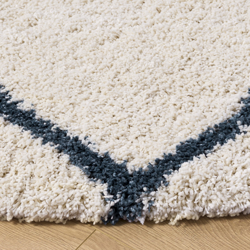 Darrold Shag Performance Geometric Rug, Ivory/Slate Blue, Ultra Plush 2", Rectangle 8' x 10'