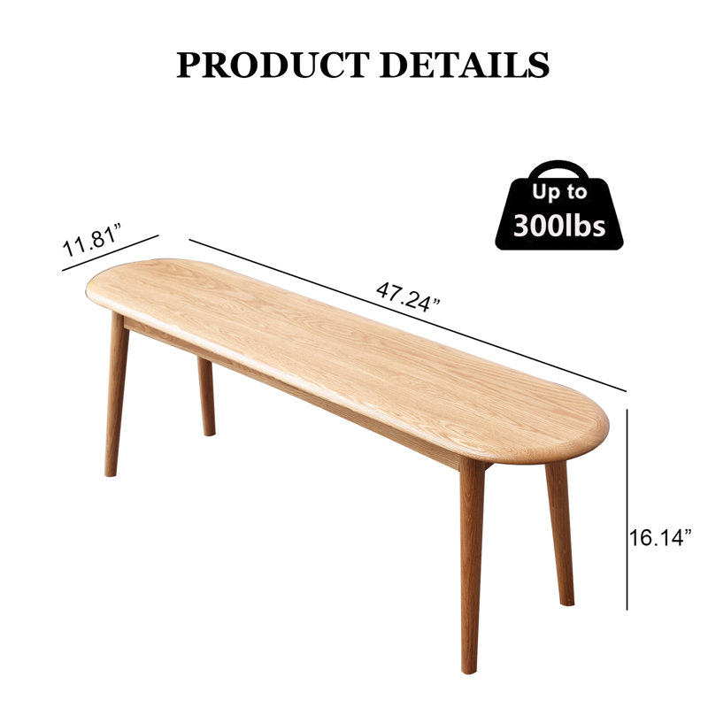 Jervin Solid Wood Bench, 16.14" H x 39.37" W x 11.81" D, APOR4471
