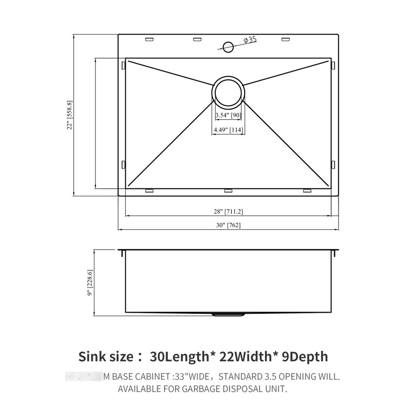 Gunmetal Black Kitchen Sink - 30"X22"X9". 18 Gauge Stainless Steel. Scratch Resistance, . 3.5" Drain. Includes Drain Assembly And Roll Up Rack. Noise Reducing Pad Steel 30X22x9 Inch. Gauge. Quality.