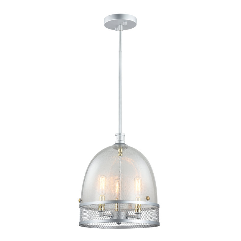 Luminaire suspendu en forme de cloche à 3 lumières Jakarta, Argenté mat
