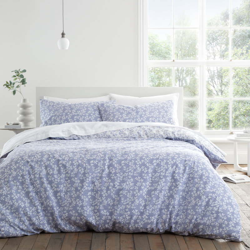 Shadow Leaves 200 Thread Count Cotton Duvet Cover Set, Blue, King Duvet Cover + 2 Standard Pillowcases