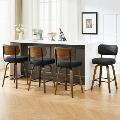 Tabouret de bar pivotant 30 po avec structure en bois au fini noyer