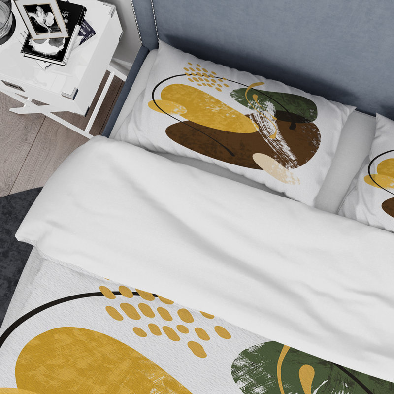 Ensemble de housse de couette en microfibre jaune / brun, Housse de couette pour grand lit et 2 taies décor
