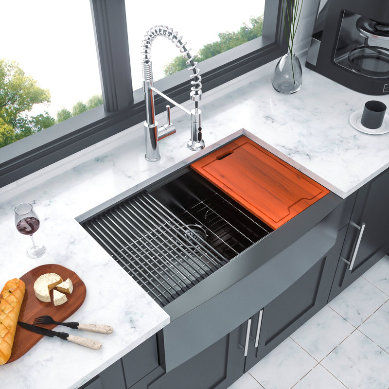 33 Black Farmhouse Sink Workstation - 33 Inch Kitchen Sink Gunmetal Black Stainless Steel 16 Gauge Apron Front Kitchen Sink