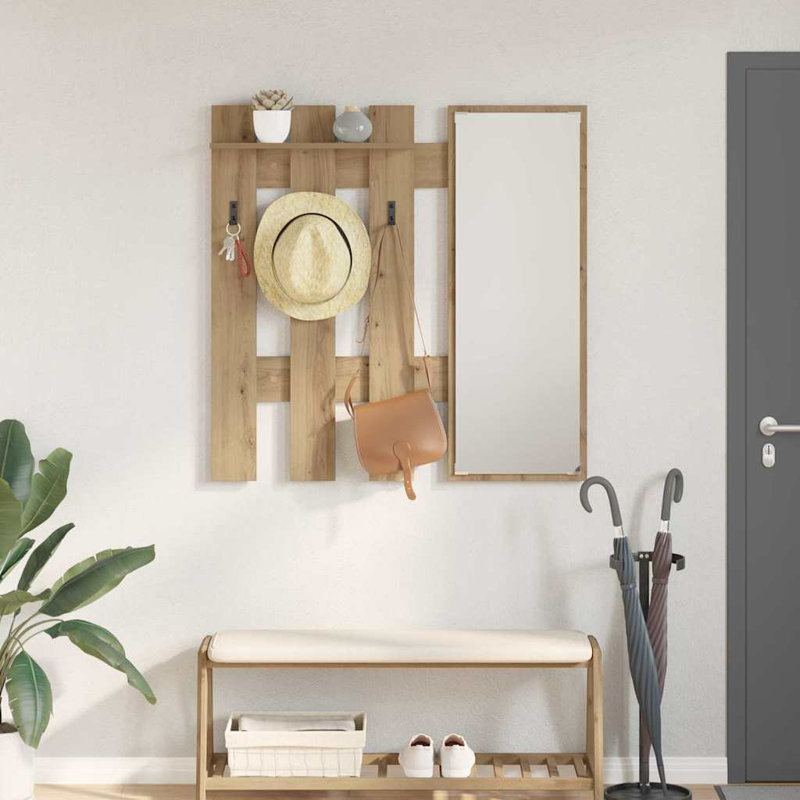 Wall-Mounted Coat Rack With Mirror 100 X 10 X 100 Cm, Artisan Oak