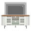 Meuble télé 65 po pour téléviseur de 75 po ou moins, meuble télé Mid-Century avec tablettes réglables, profil courbé, console multimédia pour le salon, blanc et chêne-1079703616