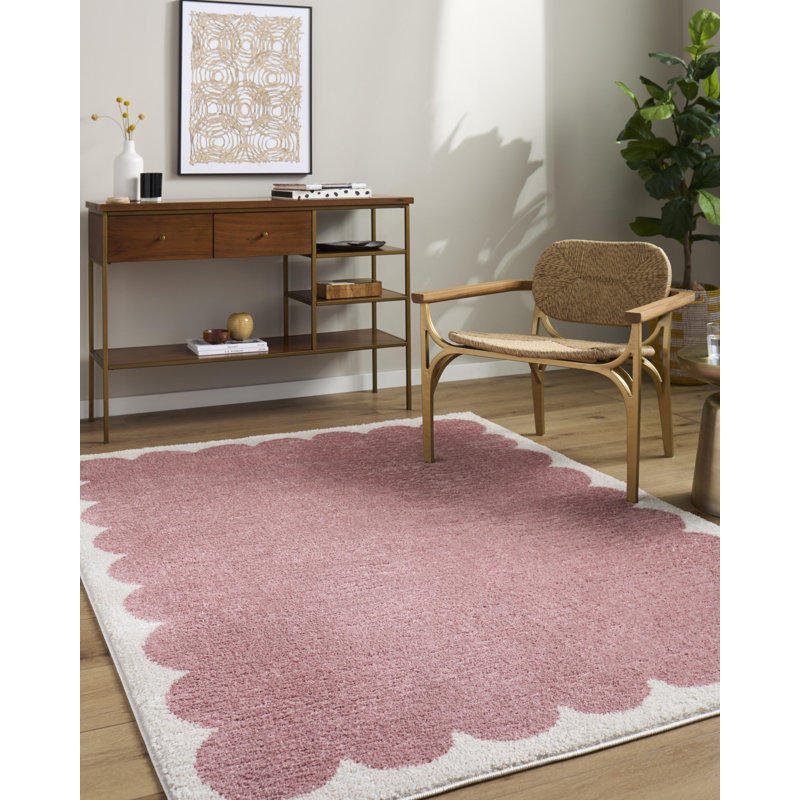 Tapis tissé à la machine Catrin, Rectangle 6 pi 7 po x 9 pi, Ivoire / Rose