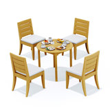 4 Seats 5 Pcs Grade-A Teak Wood Dining Set: 52" Round Table And 4 Atnas  Armless Chairs #11AT1100