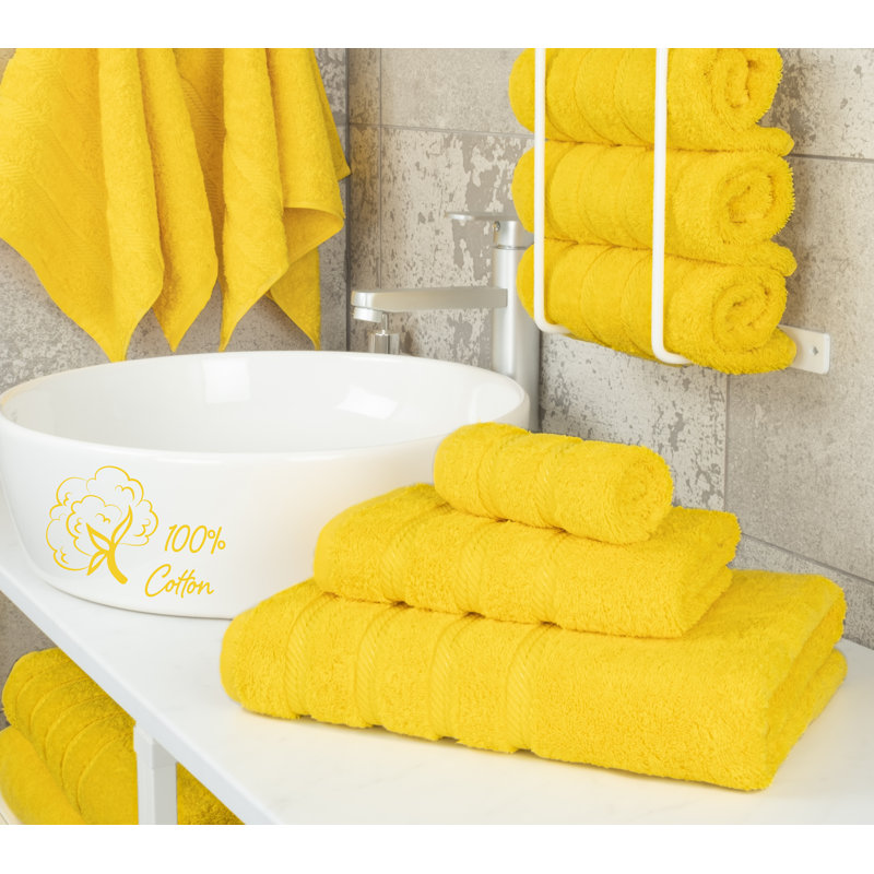 Ensemble de serviettes de bain turque 100% coton 3 pièces, collection super douce et absorbante Darcelle, Jaune citron