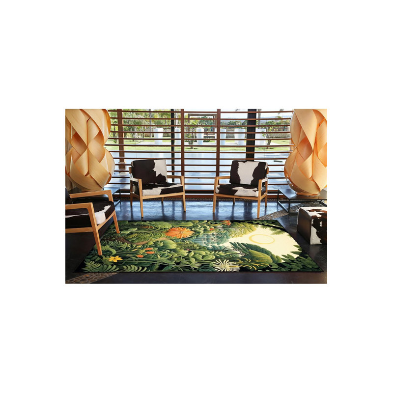 Green Nature Forest Botanical Animal Patterned Decorative Washable Rug, Rectangle 2'6" x 4'11" Rug Pad Included