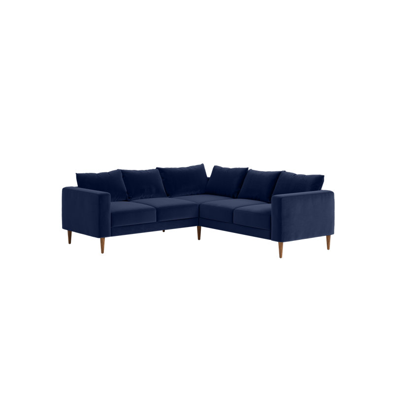 Essential 5-Seat Corner Sectional, Indigo Recycled Velvet, Dark Brown