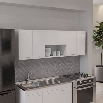 Meuble de cuisine mural Ely à 5 portes avec étagères de rangement intérieures et tablette centrale ouverte