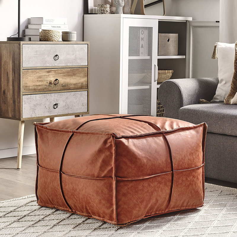 Kathleen 73cm Wide Faux Leather Square Solid Colour Pouffe Ottoman