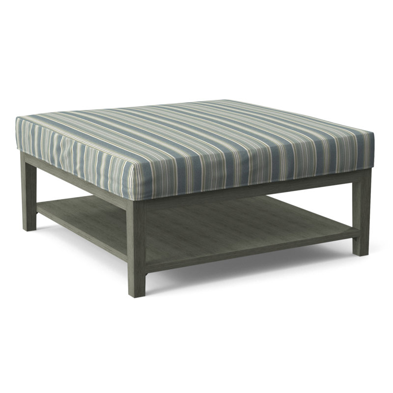 Hammond Square Ottoman, Green and Blue Stripe; 0252-54, Celery Finish