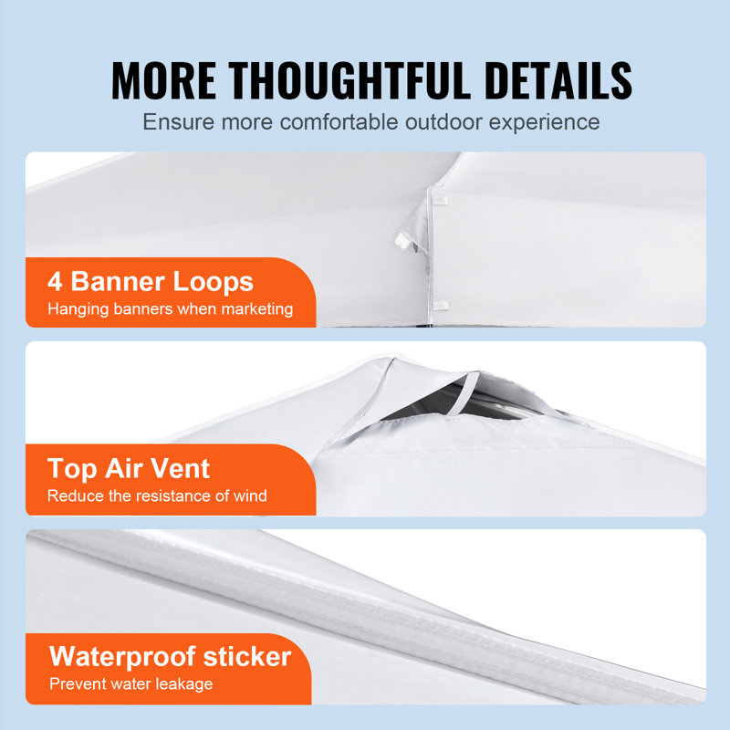 VEVOR White 10x10 ft Adjustable Pop-Up Canopy Tent with Storage Bag