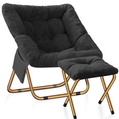 Fauteuil d'appoint rembourré confortable avec repose-pieds assorti et structure en métal doré robuste, sièges de salon modernes pour le salon, la chambre à coucher