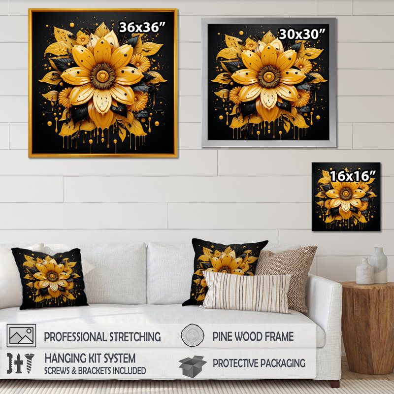 Boho mandala fleur tranquillité 1 - décoration murale boho mandala, Cadre doré simple, H 36 po x l 36 po x P 1,5 po