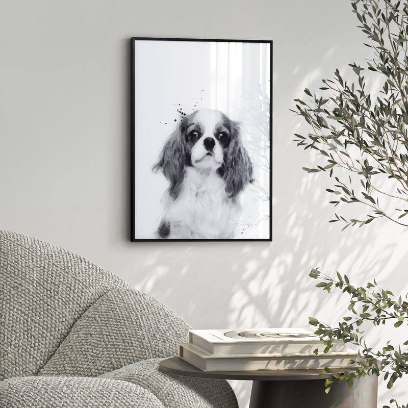 " King Charles Spaniel " Mixed Media and Black and White Photography Print