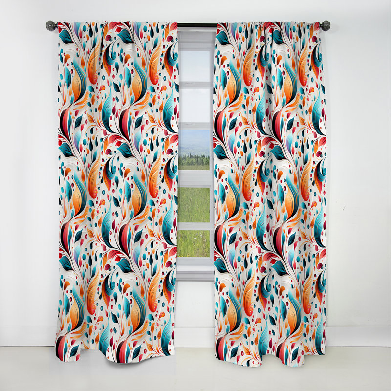 Motif de plumes de plumes minimaliste - Rideau floral - Rideau occultant floral - 1 panneaux, L 52 po x L 120 po