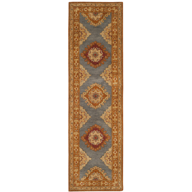 Tapis oriental gris foncé / orange / beige en laine touffeté à la main Cranmore, Tapis de couloir 2 pi 3 po x 8 pi
