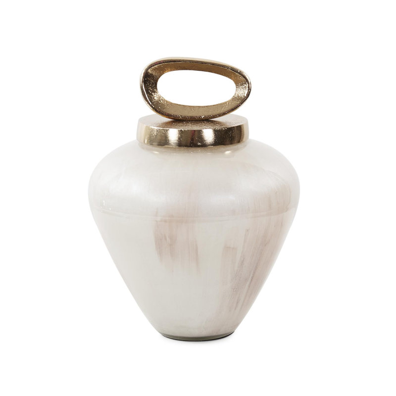 Reza Glass Urn with Ornate Metal Top- Large, 9.5" H x 7.25" W x 7.25" D