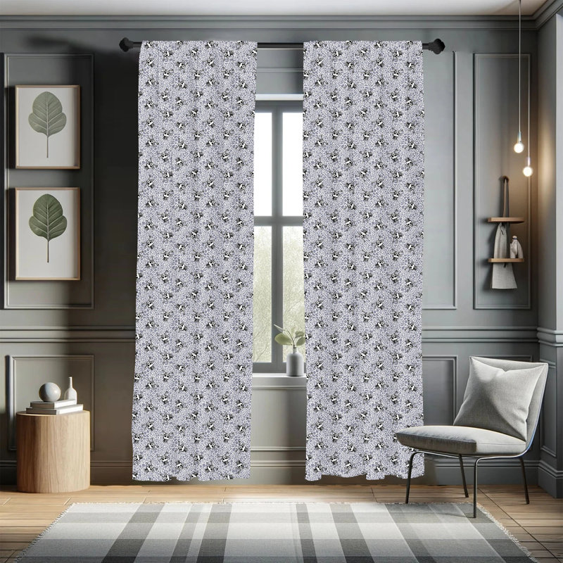 Black and White Skull Pattern Light Filtering Curtain Panels