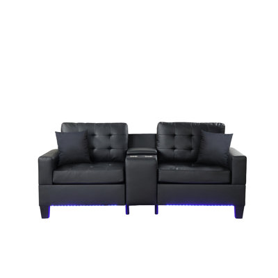 L 85 po noir avec lumières à DEL, chargeurs, console de rangement et coussins exquis à chargement contemporain, porte-gobelets, sièges séduisants