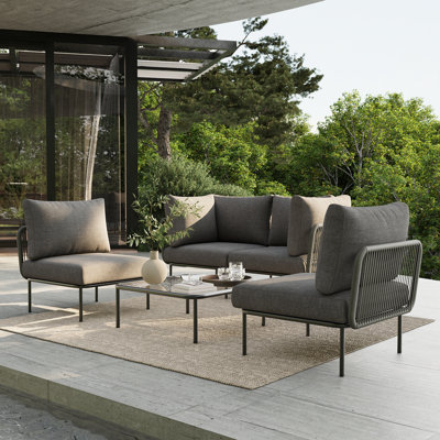 Ebern Designs 5 Pieces Aluminum Patio Furniture Set, Modern Modular Sectional Sofa with Coffee Table and Upgrade Thickness Cushion