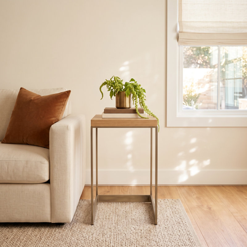 Tulane Solid Wood Top End Table, Medium Brown, Nickel