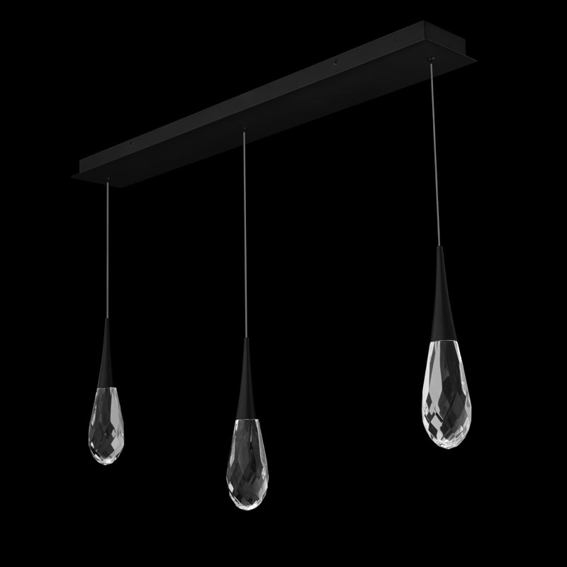 Hibiscus 3 Light Crystal LED Multi-Light Pendant, Black