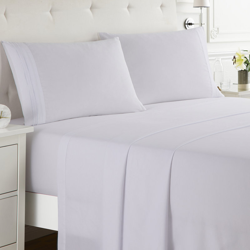 Ensemble de draps double brossé de luxe pour hôtel avec draps et taies d'oreiller très doux, Blanc, Double