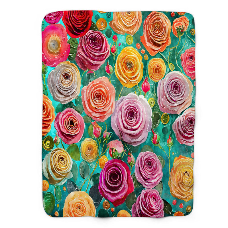 Motif Groovy - 1 pièce Sherpa Premium, Lit simple, Jaune / rose / vert floral