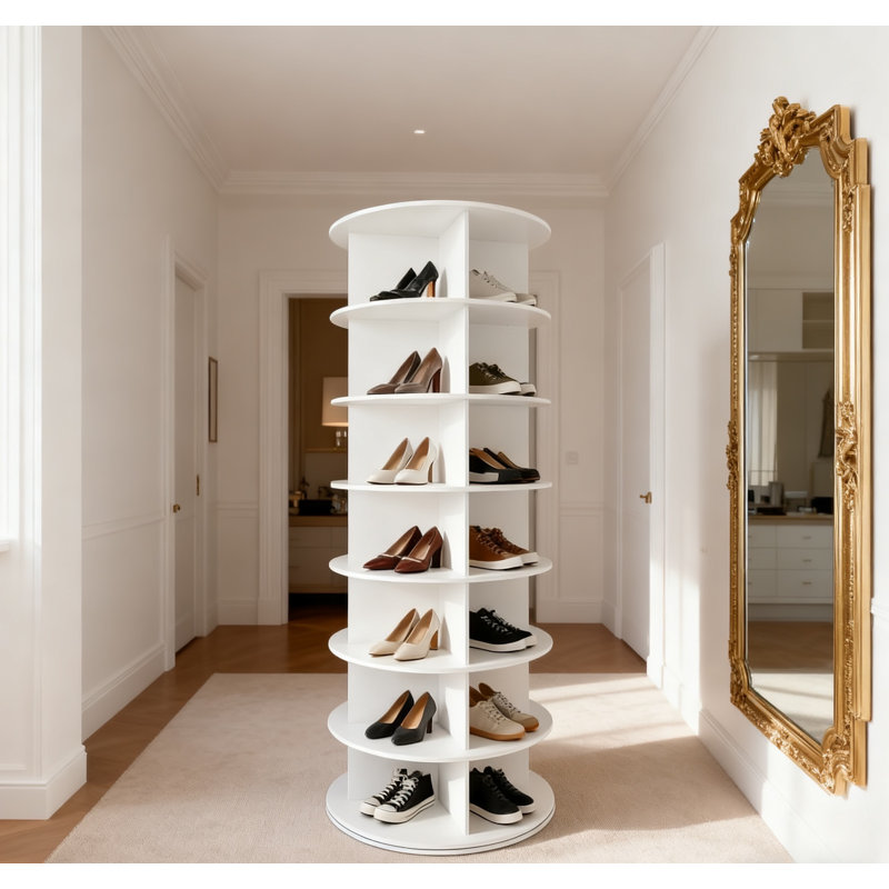 Étagère à chaussures rotative à 7 niveaux, présentoir à chaussures rotatif, blanc