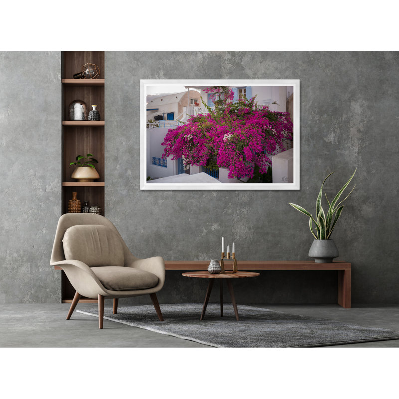 Bougainvillée Oia, Cadre blanc, H 35,5 po x l 54,75 po x P 1,5 po