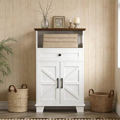 Farmhouse Freestanding Bathroom Cabinet With Drawer & Barn Door, Adjustable Shelves, For Kitchen Entryway